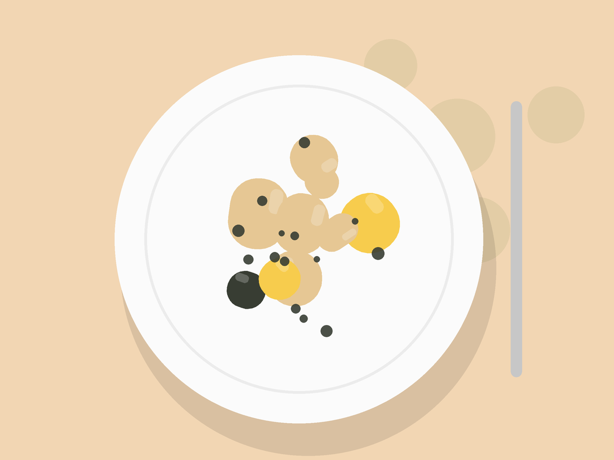 Illustration of Senegalese Chicken Yassa with Jammy Lemon Onions: a plate drawn from its ingredients