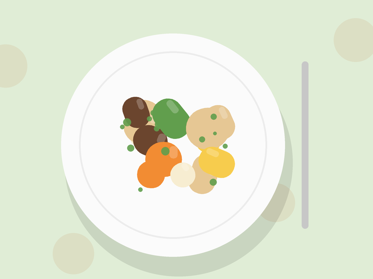 Illustration of Lemongrass Tofu Banh Mi with Quick-Pickled Daikon and Carrot: a plate drawn from its ingredients