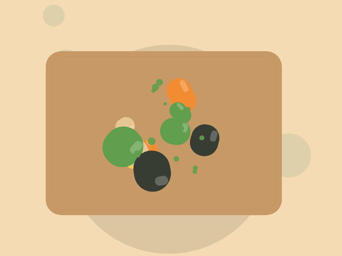 Illustration of Roasted Delicata Squash Tacos with Salsa Macha and Pepitas: a plate drawn from its ingredients
